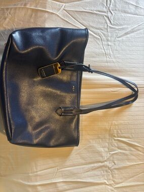 Ralph Lauren Navy Leather Tote with Gold Tag